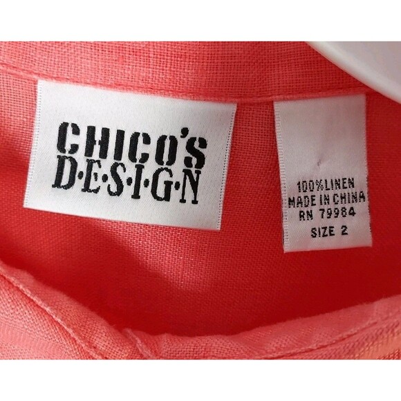 Chico's Design 100% Linen Coral Casual Long Sleeve Shirt Blouse Size 2 Large - Picture 3 of 4